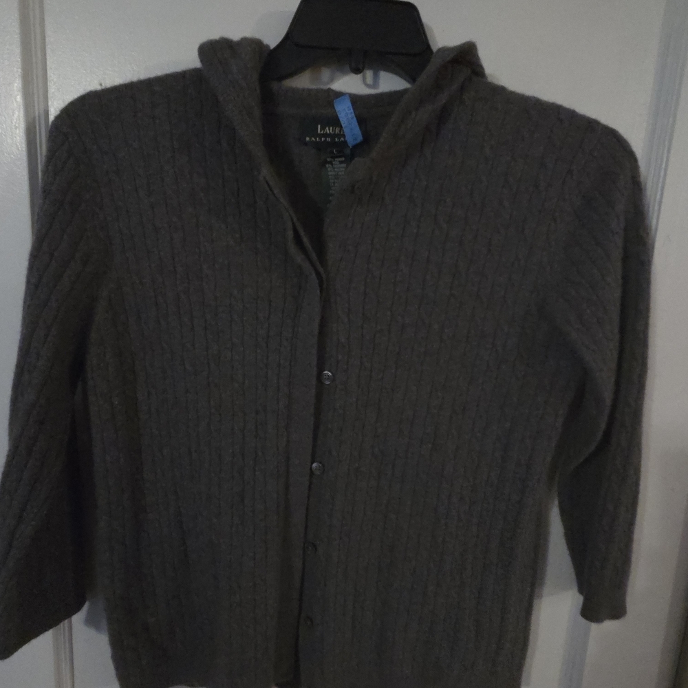 Lauren Ralph Lauren Women's Hooded Cable-Knit Cardigan in Dark Gray